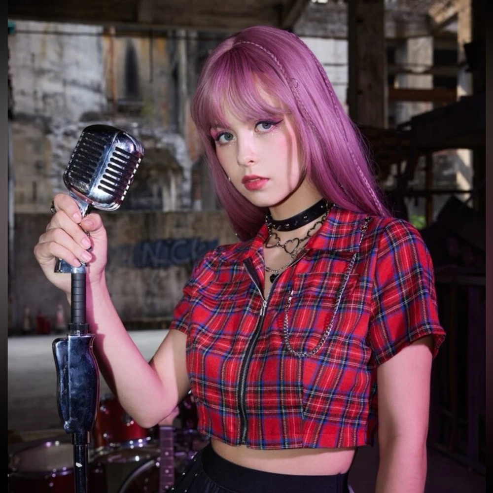 Plaid Zip-up Blouse